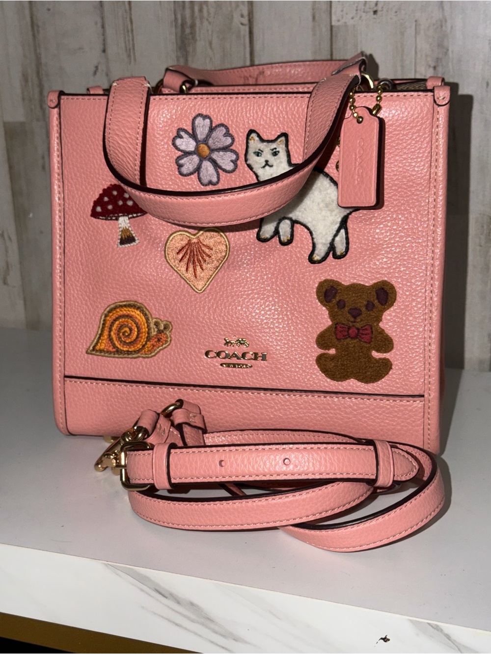 Coach Dempsey 22 with Creature Patches Women's Leather Tote Bag - Pink/Multi - Picture 6 of 10